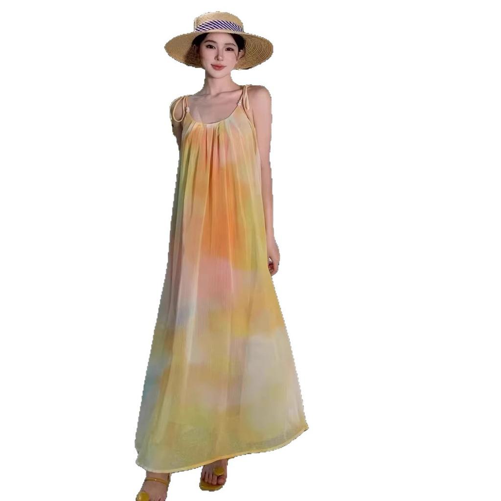 New summer new Korean version colored chiffon smudge suspender dress