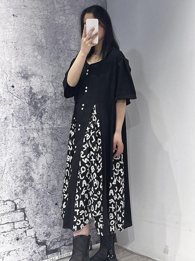 Xitao Lockeres Freizeitkleid mit kontrastfarbenem Buchstabendruck und Saum für Damen GJ0007