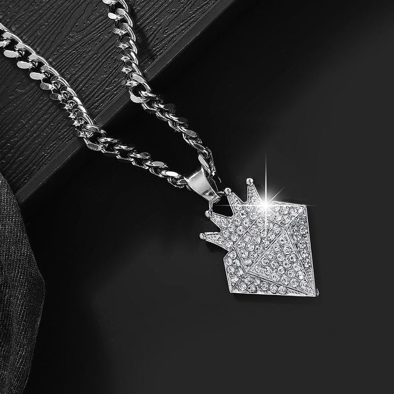 Exaggerated Rhinestone Cross Star Pendant Necklace for Men - Fashionable Punk Hip Hop Style серебряный