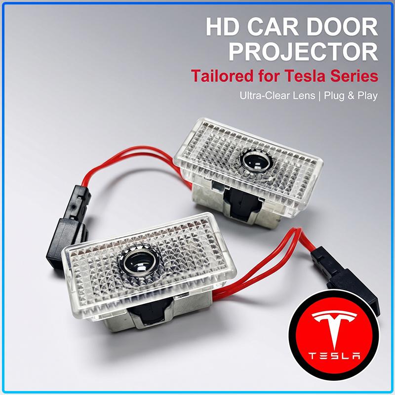 2x Wireless LED Car Door Logo Lights Ghost Shadow Projector Welcome Step Lamp For Tesla Model 3 Model X S Model Y Decals TM3 TMX TMS