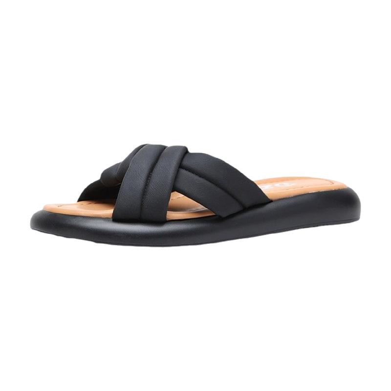Premium Sandals Women's Summer Wear 2025 New Soft-soled Flat-soled Hour Slippers Comfortable and Versatile Platform Beach Shoes