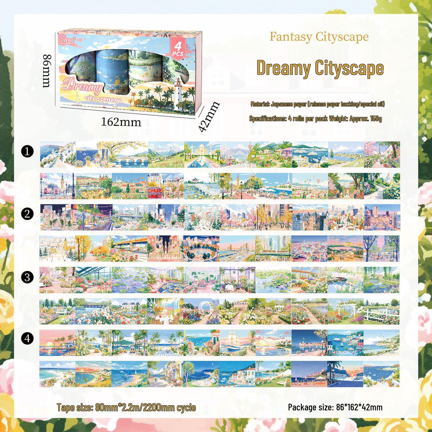 Набор клейких лент серии ZABC Landscape: Декор для DIY-журнала, 2 стиля, 4 рулона в комплекте.