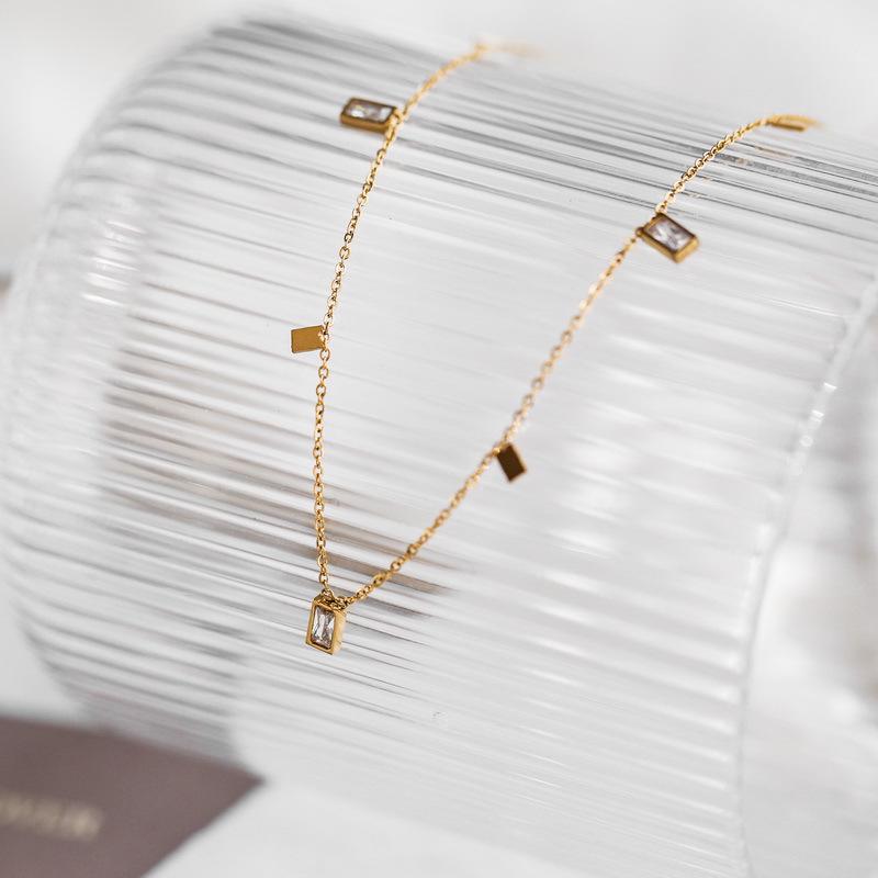 2022 Luxury Crystal Tassel Choker Necklace - Square Design, Non-Fading Clavicle Chain for Women