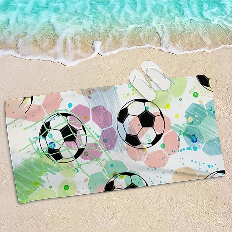 Football and Geometric Patterns polyester microfiber beach towel is highly absorbent, suitable for swimming and beach outings
