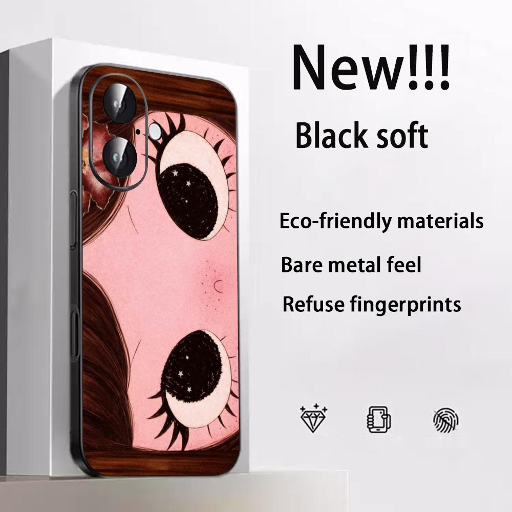 Big-eyed Cute Girl Cartoon Design Phone Case For iPhone 17 16 E 15 14 13 12 Plus Mini Pro Max Soft Black Shockproof Cover