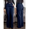 Pantaloni Lunghi da Donna a Gamba Dritta, Colore Unito, Tasche con Zip, per Lavoro e Pendolarismo