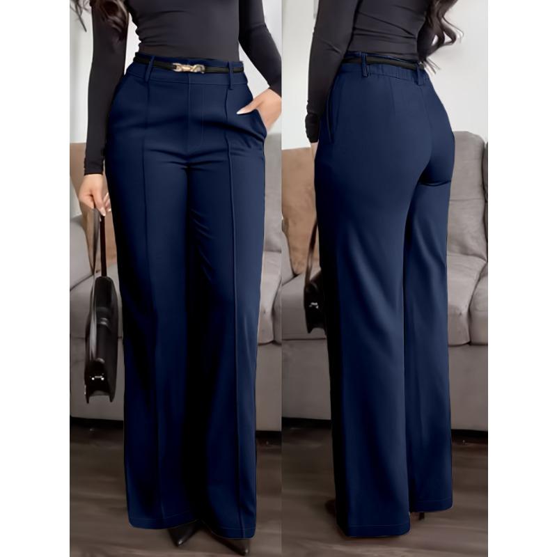 Pantaloni Lunghi da Donna a Gamba Dritta, Colore Unito, Tasche con Zip, per Lavoro e Pendolarismo