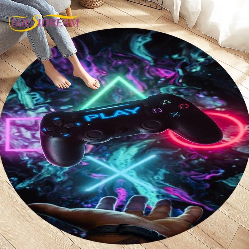 Cartoon Gamer Game Controler Area Koberec,Koberec s kulatým kobercem do obývacího pokoje Ložnice Dekorace,Děti si hrají plazící se protiskluzová podložka na podlahu