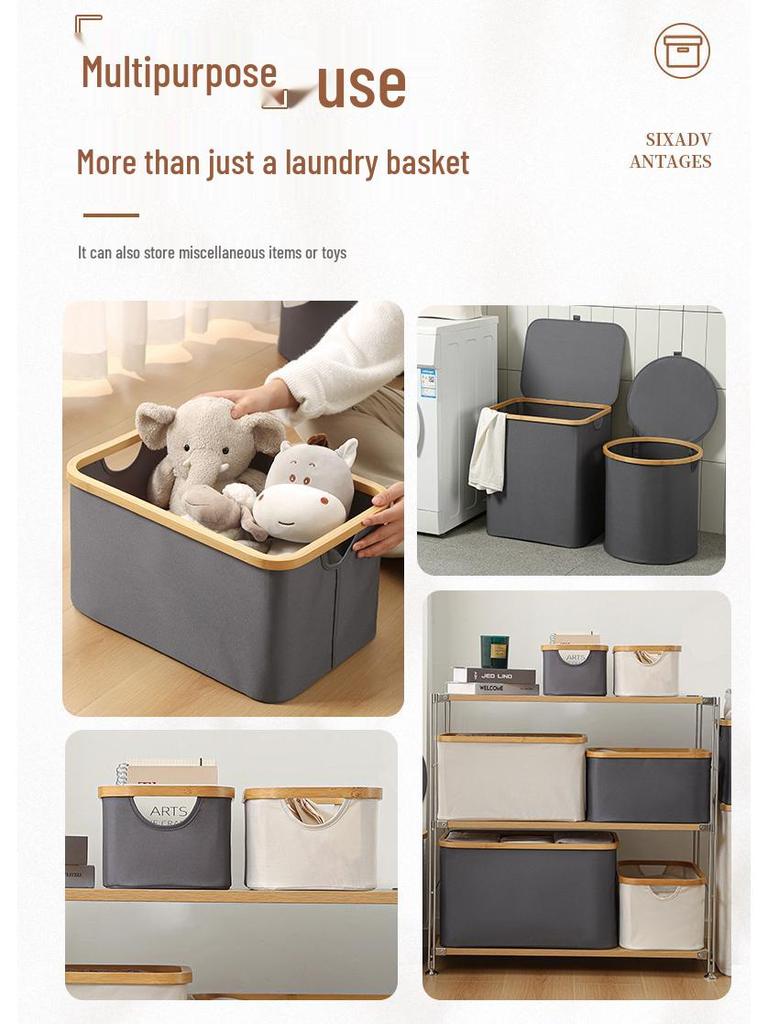 Foldable Large Desktop Storage Basket with Lid for Bedroom - Laundry, Toys, and Clothes Organizer