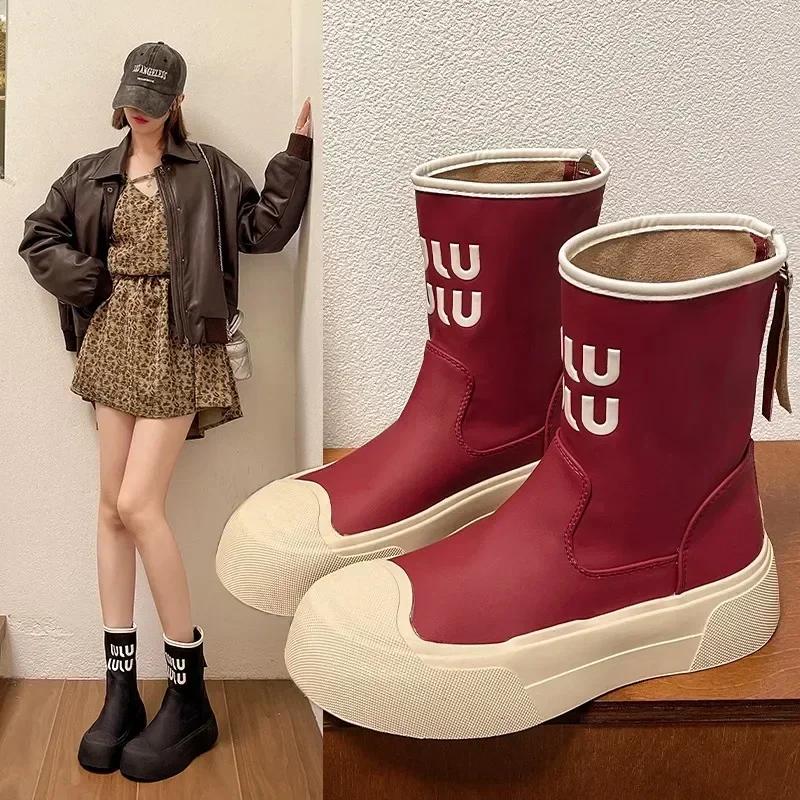 Chelsea Women's Rubber Boots Autumn Winter Shoes Luxury Designer Boots-Women Round Toe Rain High Heel 2024 Ladies Ankle