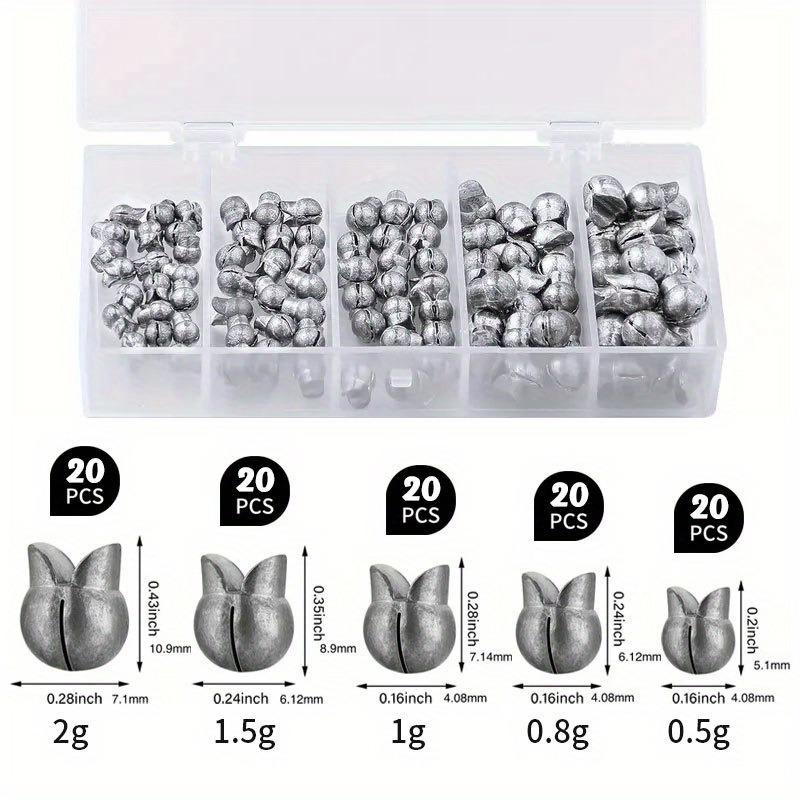 50/100pcs 5 Sizes Fishing Weights Kit Split Shot Sinkers Round Removable Fishing Sinkers