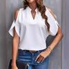 2024 European American Women's Summer Solid V-Neck Off-Shoulder Fashion Top