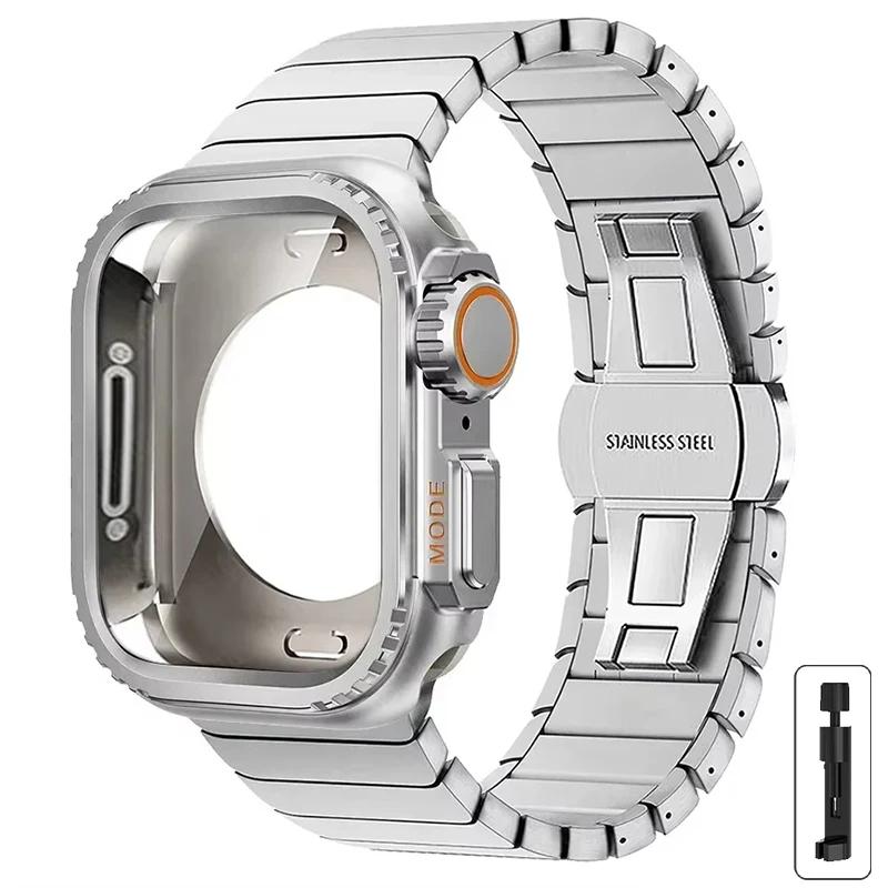 Etui+Pasek do Apple Watch Band 10 42 46mm Ultra 2 49mm 9 8 7 6 SE 5 Stalowy Metalowy Ochronny Korpus Ulepszenie dla Iwatch 45mm 44mm