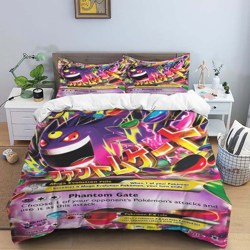 This adorable Gengar cartoon bedding set—including a duvet cover and pillowcases—is the perfect choice for decorating your bedro