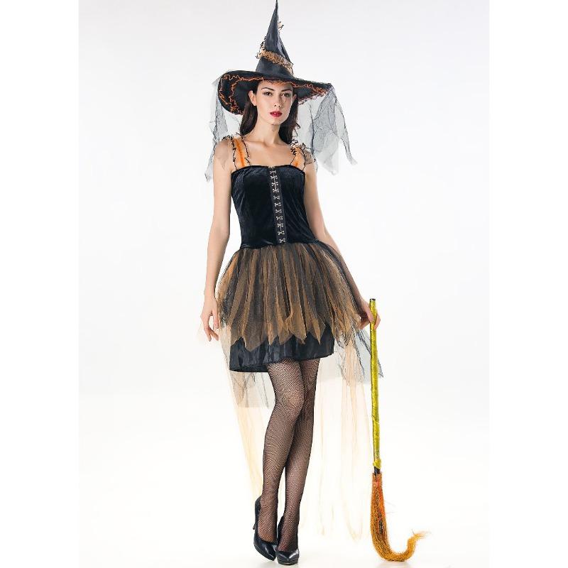 Ladies Mesh Halloween Witch Costume, Cosplay, Game Uniform, Wizard Stage Costume