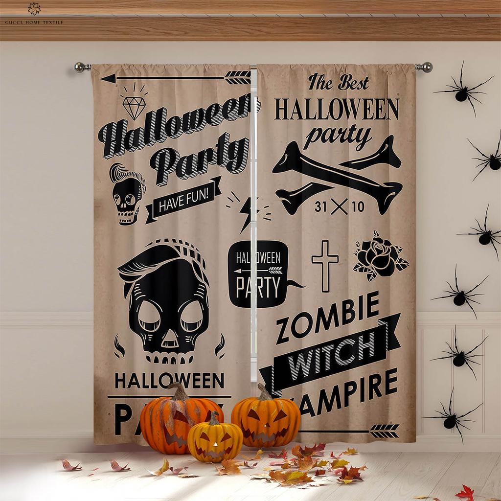 Blackout Cartoon Print Curtains, Halloween Horror, Pumpkin Castle, Bedroom, Restaurant, Party, Festival Decoration