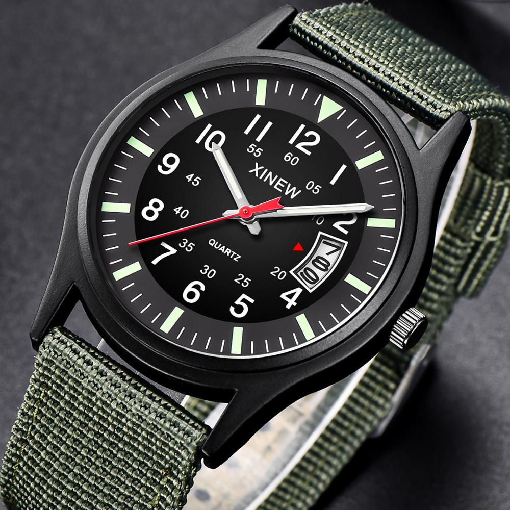 Round Dial Nylon Strap Men Boy Date Quartz Wrist Watch Gift