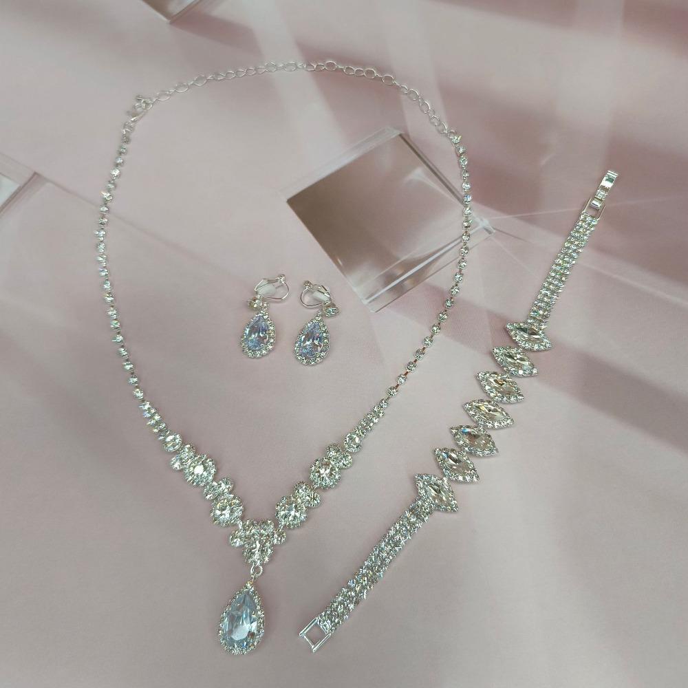Wedding Jewelry Set Three-piece Set Bright Rhinestones Zircon Angel Teardrop Necklace Earrings Bracelet