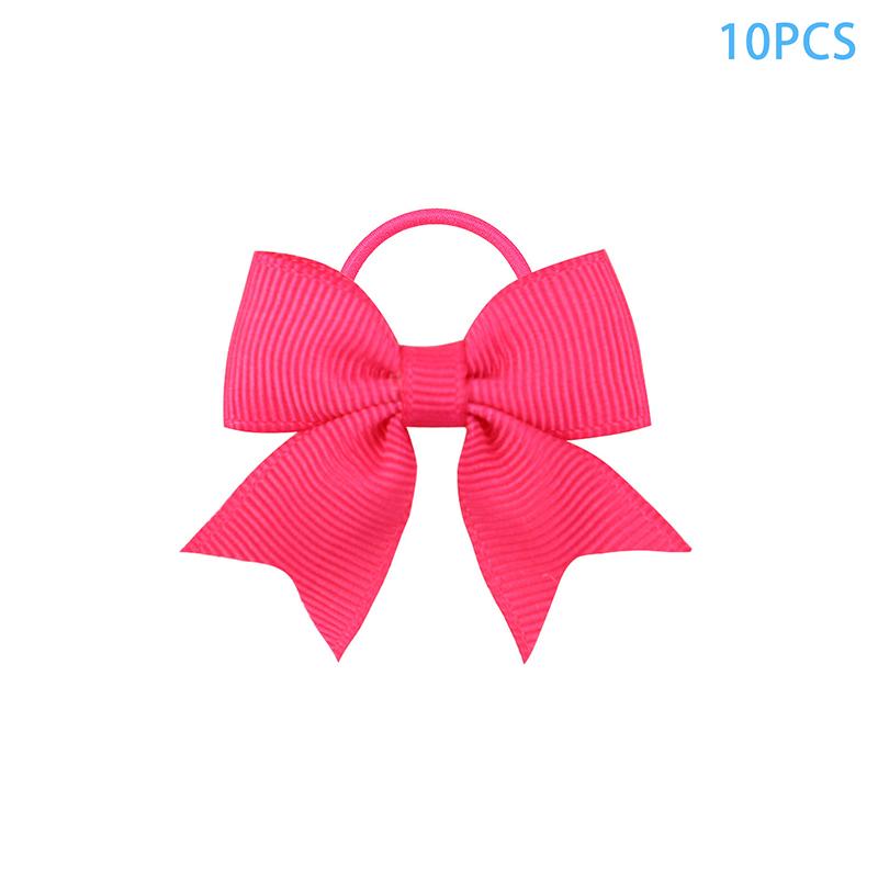 10Pcs  Color Grosgrain Ribbon Bows Elastic Hairties Hair Bands Girls Spring Head Rope Hair Accessories
