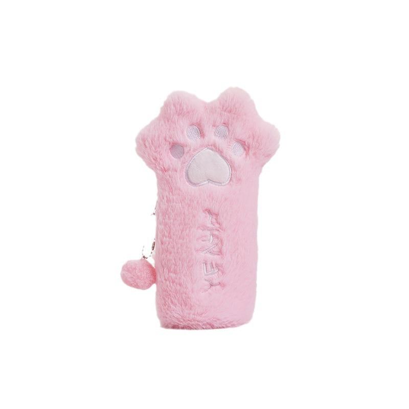 Cartoon Cat Paw Plush Pencil Case, Large Capacity, Cute Girly Student Stationery Bag