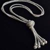 Fashion White Bead Necklace Long Multi Layer Knotted Dress Sweater Chain Women's Faux Pearl Tassel Neck Chain