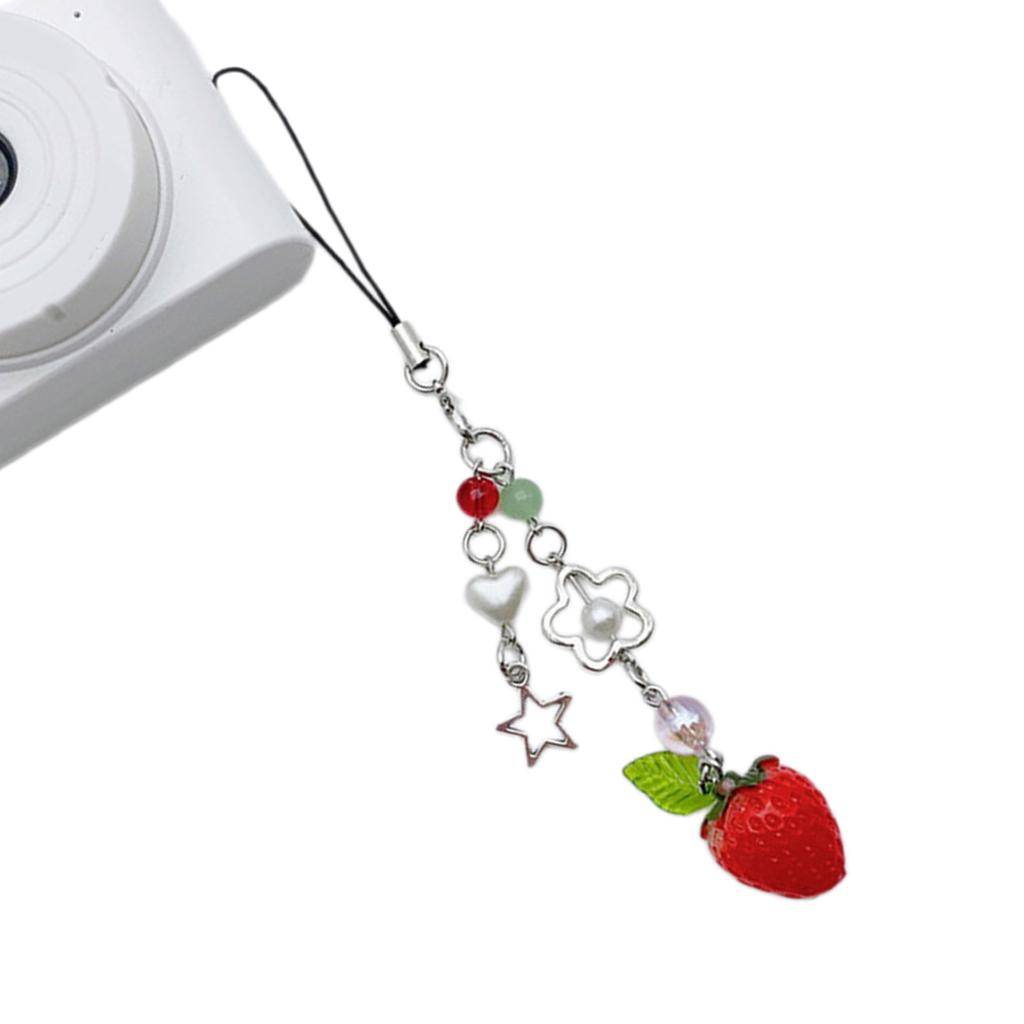 Sweet Strawberry Heart Star Charm Pendant Chain Phone Strap Pocket Keychain Strap Hangings Decoration for Key Bag Purse