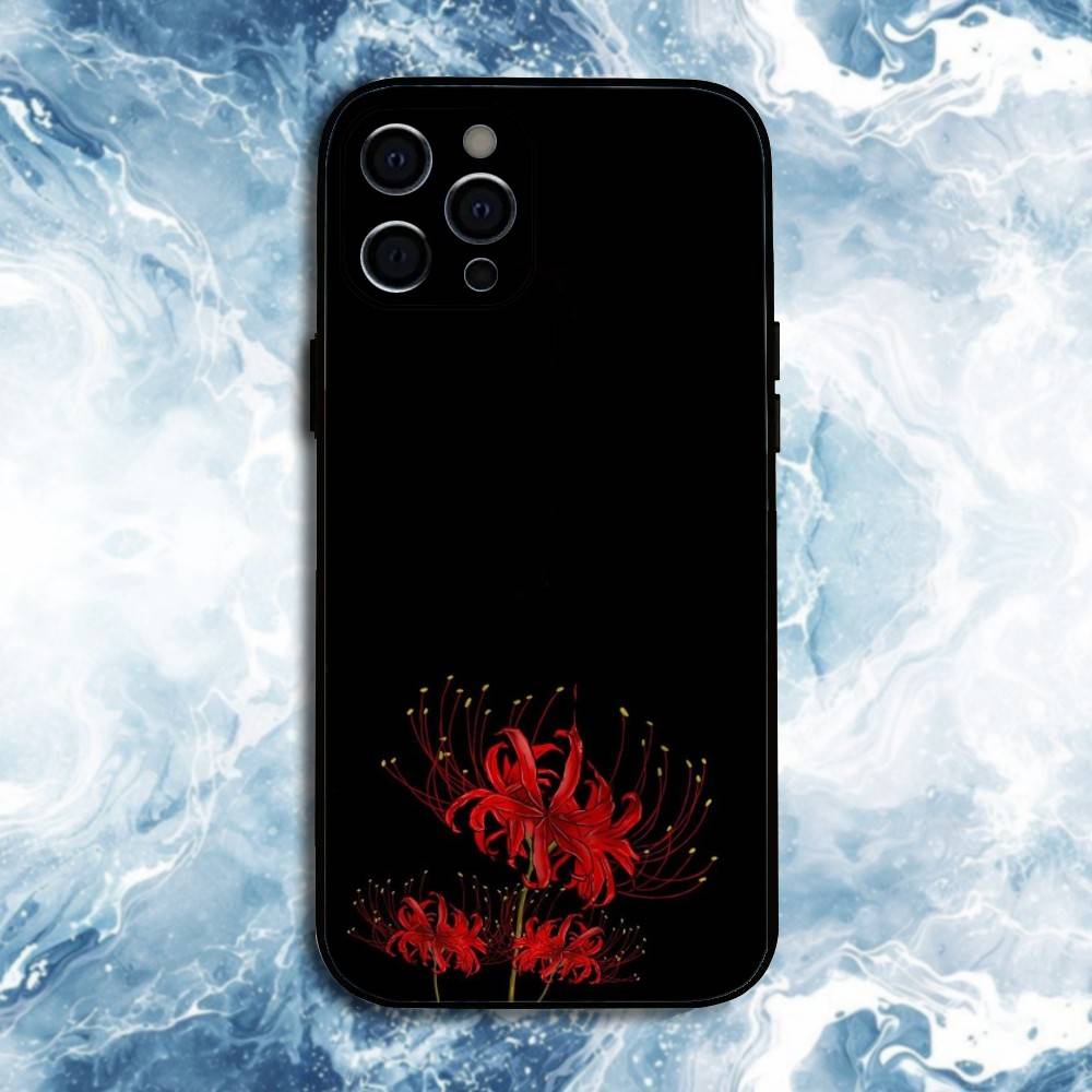 Red Spider Lily Flower of Hell Phone Case For iPhone17,16,15,14,13,12,11 Plus,Pro Max, Soft Silicone Black Cover