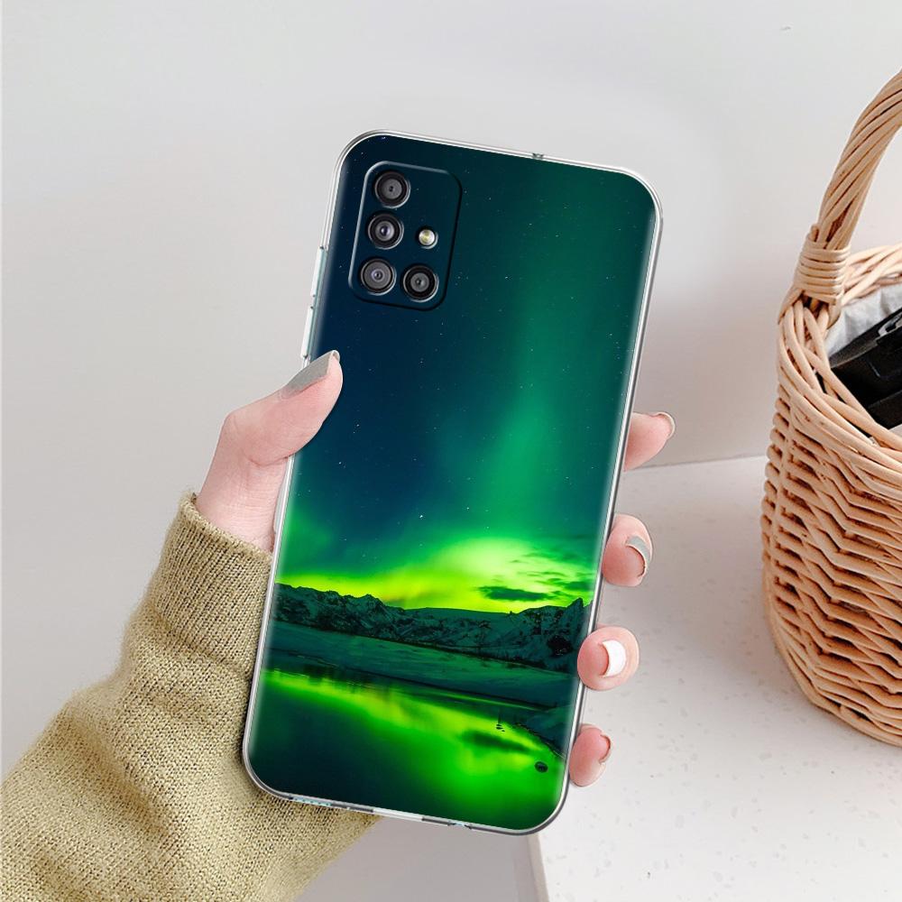 Kryt na telefon Aurora Borealis Pro Samsung Galaxy A51 A71 A21S A12 A11 A31 A41 A52 A32 5G A72 A01 A02S Měkký silikonový průhledný kryt