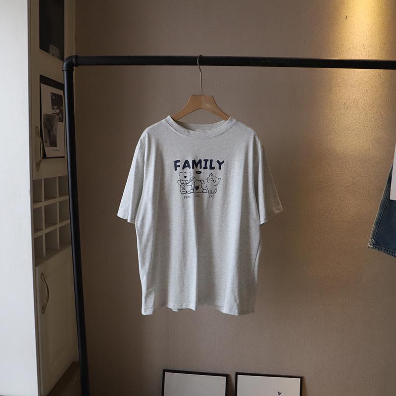 

2025 Korean Style Cartoon Print Women s Loose Round Neck T-Shirt, Summer Short Sleeve One Size