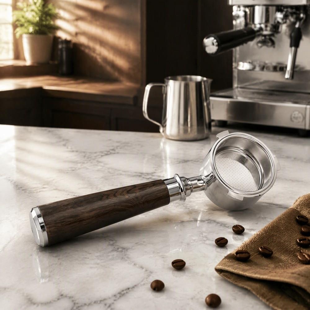 Stainless Steel and Wooden Handle Bottomless Portafilter for Delonghi EC0680 Espresso Brewing