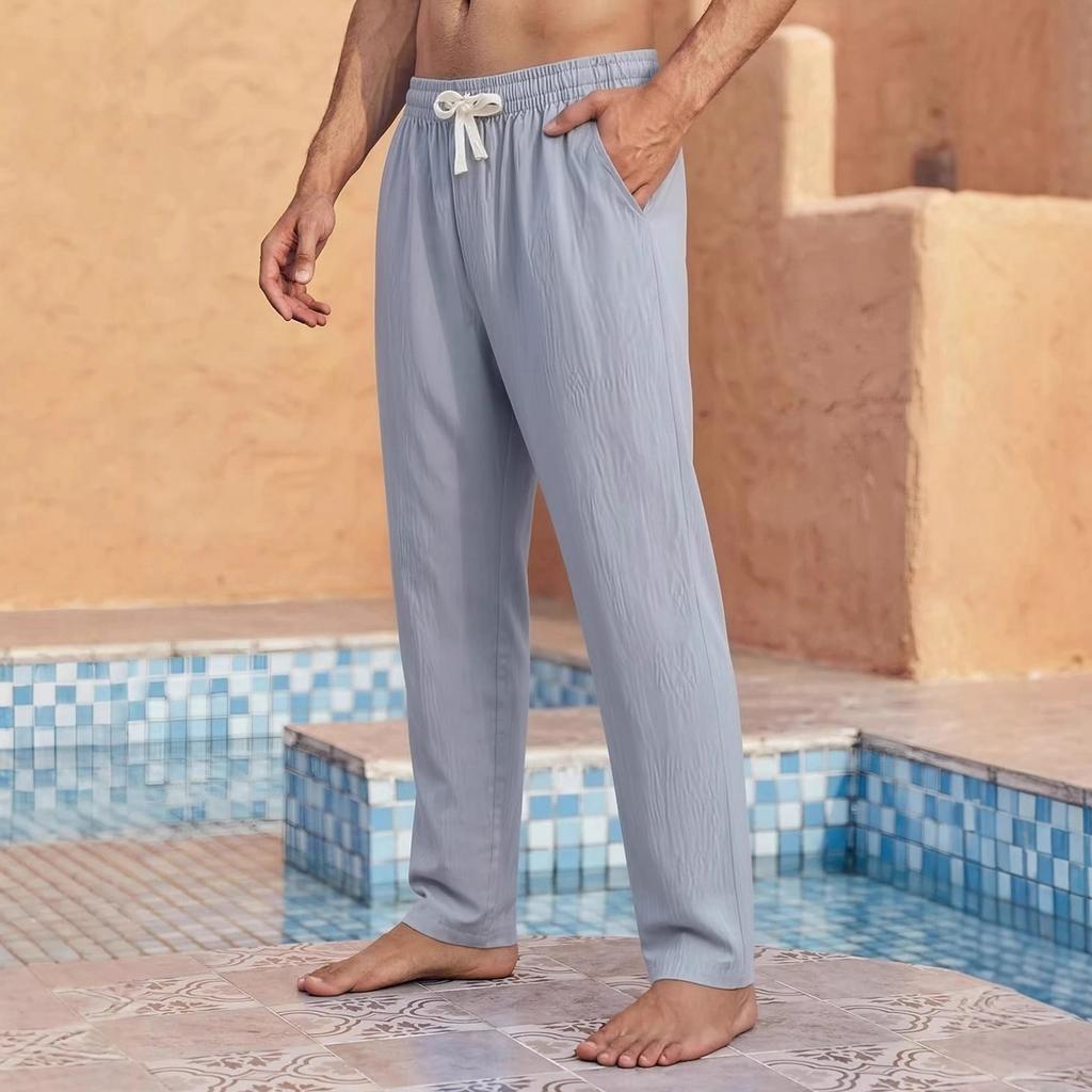 Men's Cotton And Linen Pants - Loose And Breathable - With Drawstring Pockets - Everyday Vacation Straight-leg Pants