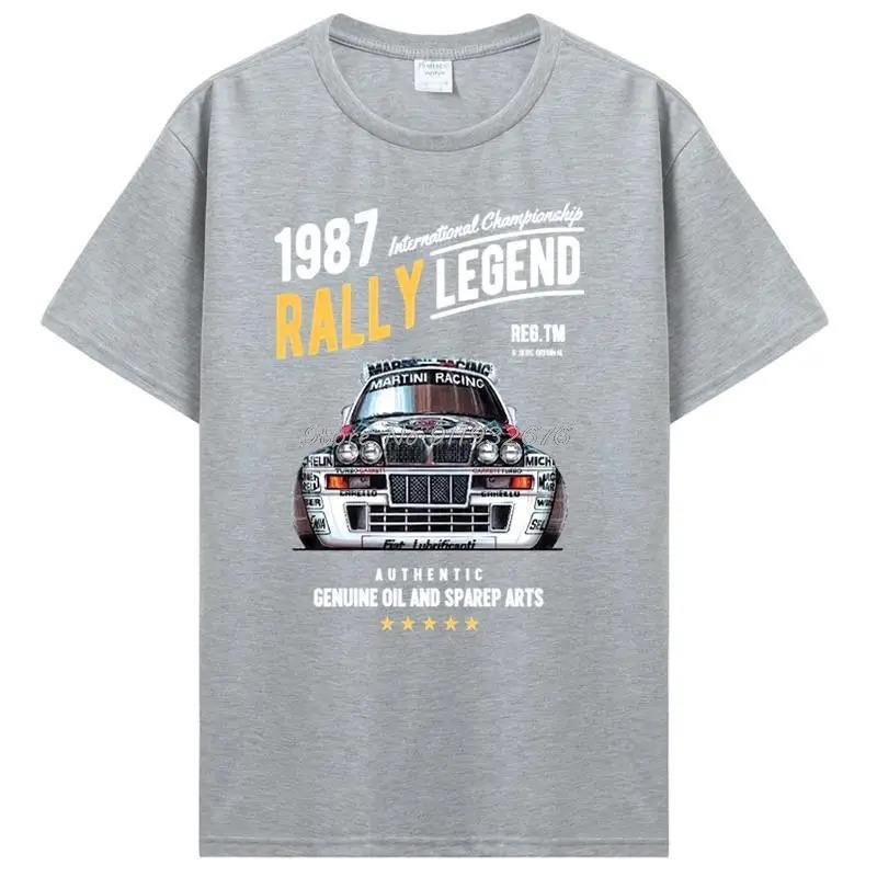 T-shirt Bianca Vintage a Maniche Corte con Stampa Grafica della Leggenda del Rally del Campionato Internazionale 1987 Lancia Rally Car Martini Racing