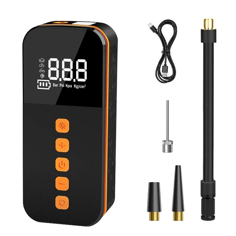 

Электрический портативный компрессор для накачивания шин, перезаряжаемое освещение, автоматическое выключение, для автомобиля, мотоцикла, воздушного насоса, велосипедного мяча, воздушного матраса чёрный