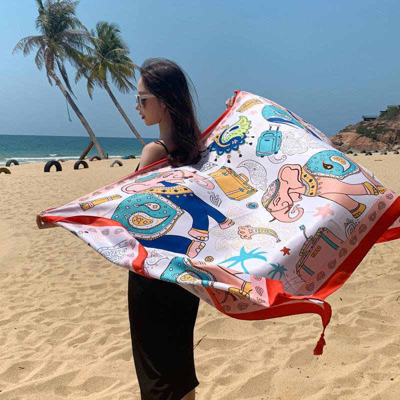 2023 new scarf air conditioner multi-functional long fashion seaside vacation sunscreen silk scarf shawl women s beach towel 180*90