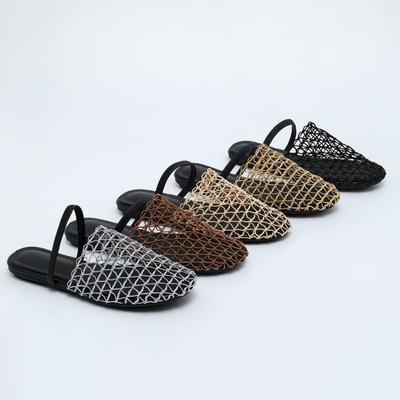 Fishnet Hollow Out Summer Slippers Women Casual Beach Weave Rome Flats Sandals Outside Mules  Shoes Ladies
