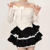 Women's Sexy White Lace-Trimmed Pleated Puffy Skirt - Spring/Autumn
