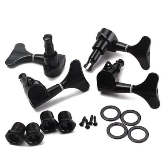 NUOBESTY Bass Tuning Pegs 2L2R Black 4-Piece Set - For Tuning Stability and Replacement Parts - Electric Bass Tuning Pegs, Black, Machine Heads