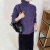 Women's High-Neck White Long-Sleeve Loose Knit Cardigan Sweater Top