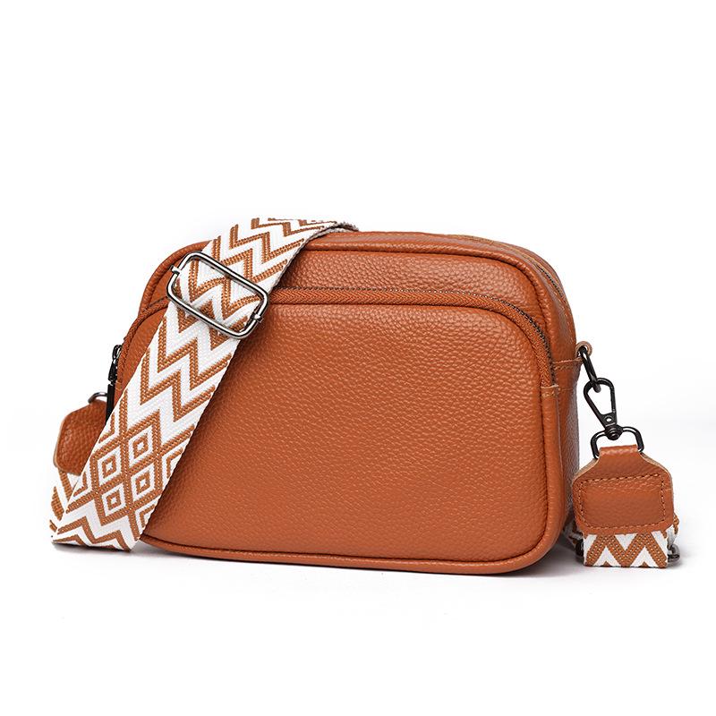 Women's Genuine Leather Crossbody Handbag - Trendy, Versatile, Small Square, Solid Color