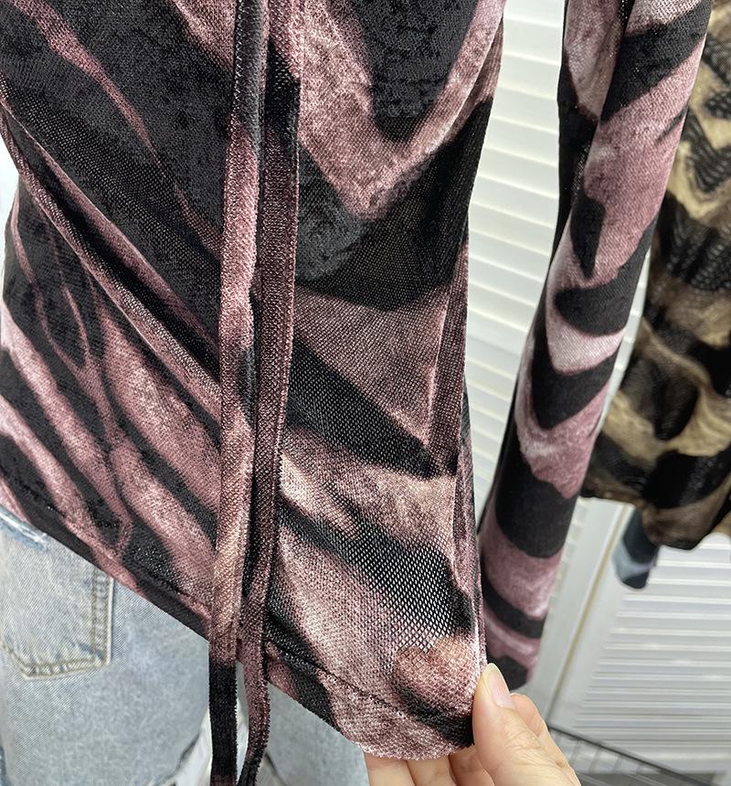 Damen Exklusives rückenfreies Leopardenmuster Schnürung Langarm Slim Fit Oberteil