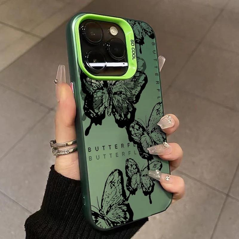 Retro Black Butterfly Case for iPhone 15 Pro Max 16 14 13 12 11 XS X XR SE   7 8 Plus 15 Electroplated Matte Hard Cover