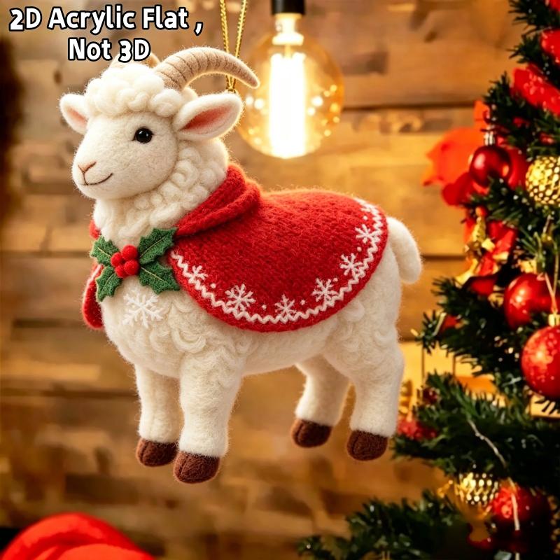 2D Flat Christmas Goat Hanging Ornament Christmas Tree Car Rearview Mirror Animal Hanging Decoration Simulation Acrylic Keychain