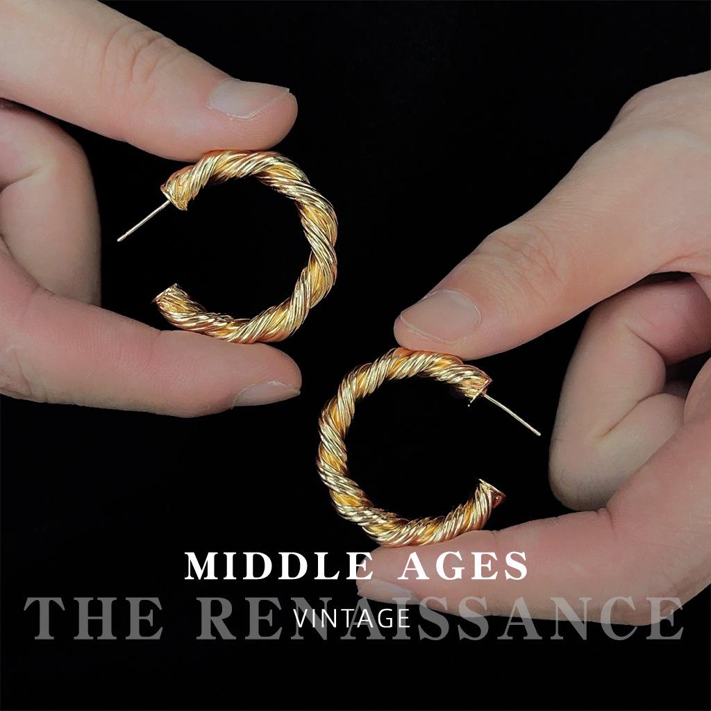 Геометрические круглые большие серьги, серьги, преувеличенные европейские и американские ретро серьги с завитками.