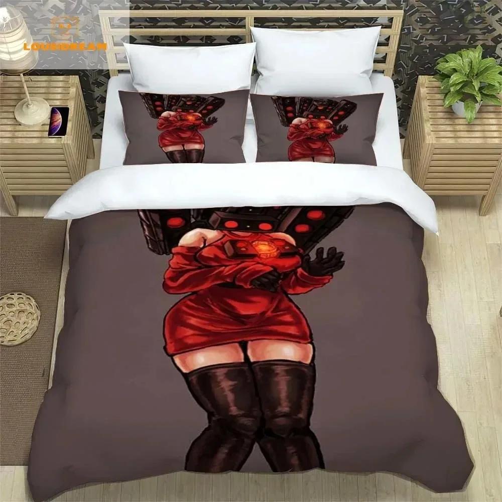 Skibidi Toilette Lustiger Kprl Lautsprecher Cartoon Bettbezug Kissenbezug Bettwäsche-Set Einzelbett Doppel King für Jungen Schlafzimmer