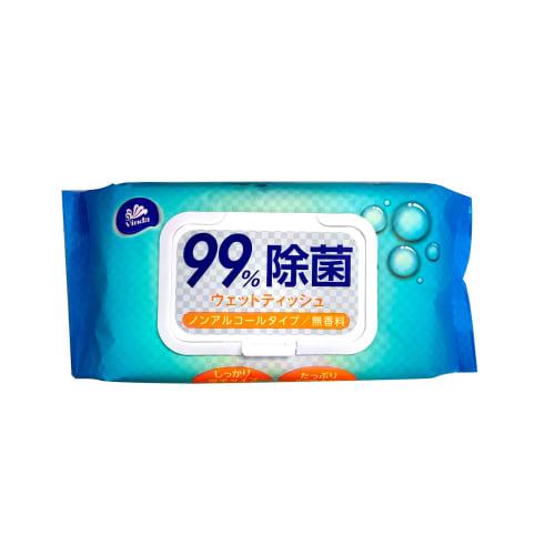 Marubeni Forest Links VINDA Wet Wipes, 99% Disinfectant, Alcohol-Free, Fragrance-Free, Large, Thick, White, Approx. 18 x 20 cm, 80 Sheets x 1 Pack