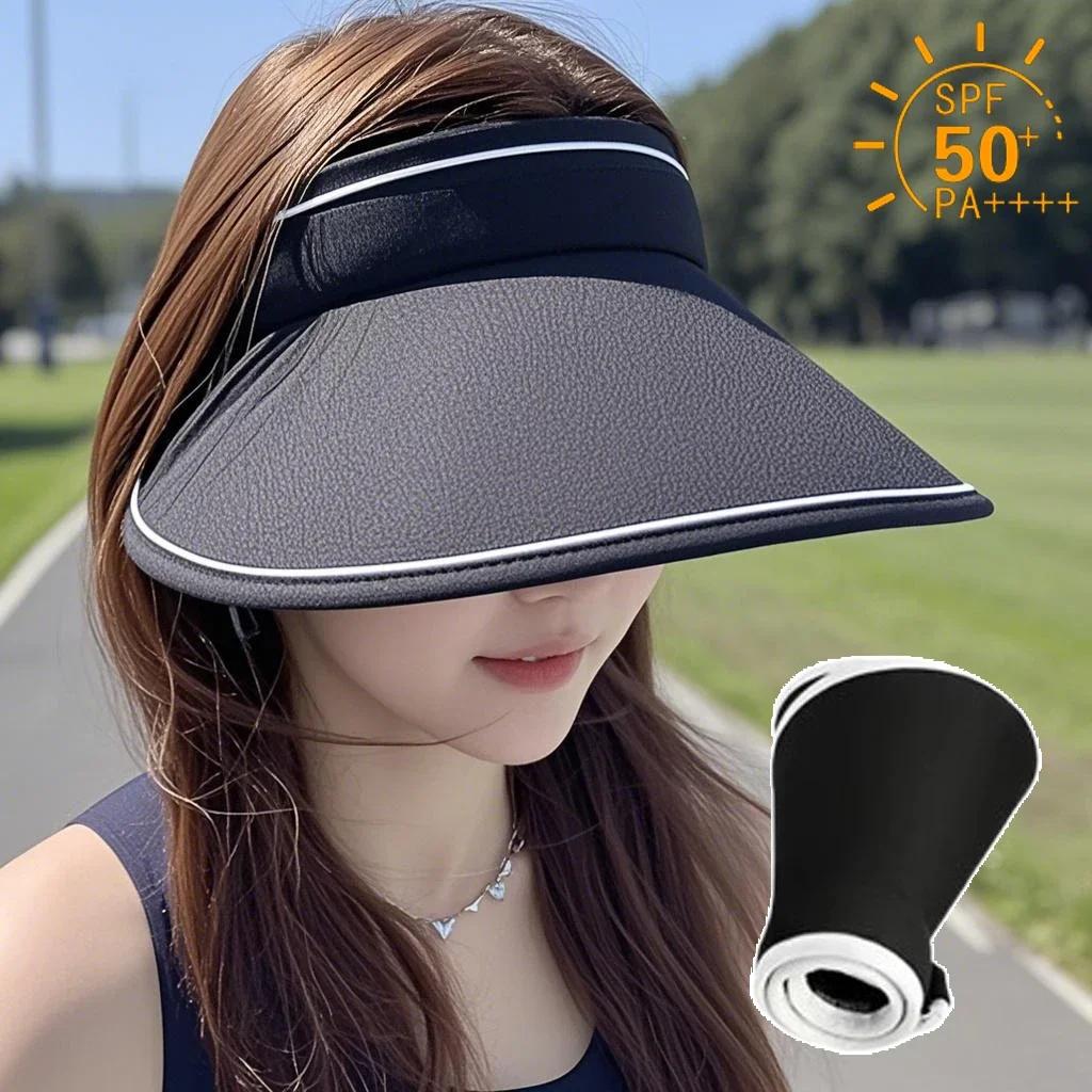 Stylish Summer Empty Top Sun Hat Wide Brim Visor Hat Women Portable Outdoor Sports Beach Cycling Uv Protection Sunshade Hat