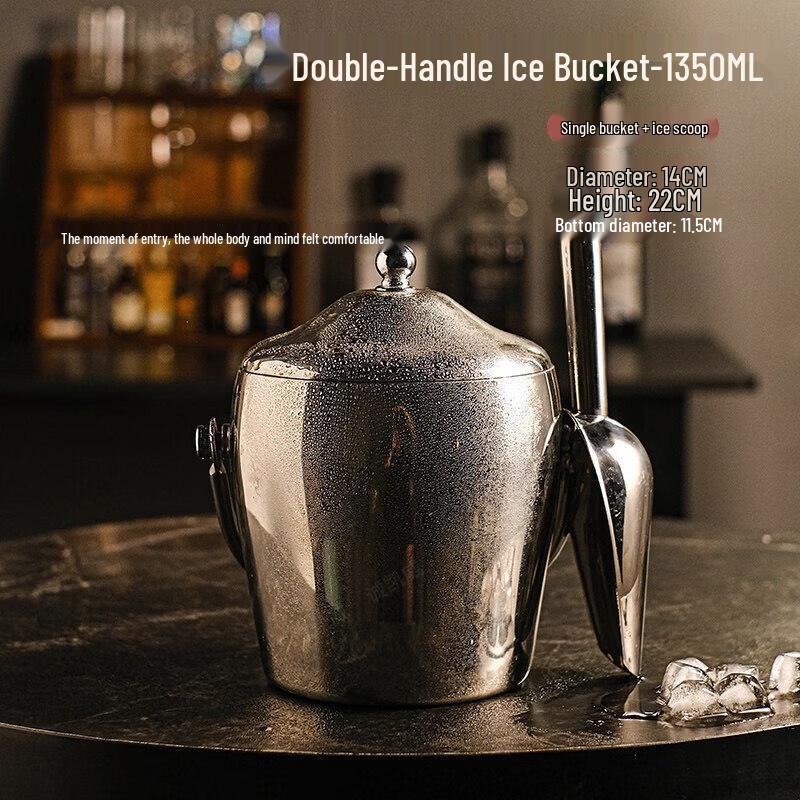 ZISIZ Double-Layer Stainless Steel Ice Bucket