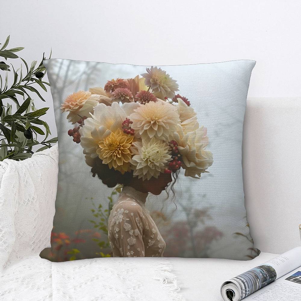 Art Flower Women Pillow Case Plush Fabric Soft Pillowcase Double Sided Print Sofa Cushion Cover Throw