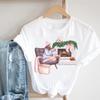 Cartoon Rudolph Reindeer Snowflake Print T Shirt Women Merry Christmas Holiday Short Sleeve Top