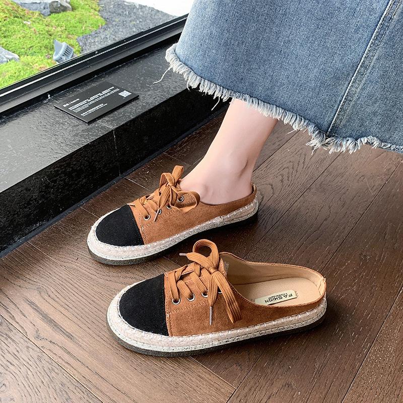 Xiaoxiangfeng bag head half slippers women's 2025 new fashion lazy one pedal with skirt strap fisherman slippers